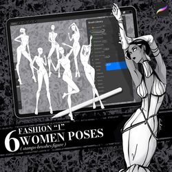 procreate stamp brush, body poses of female figure, set "fashion 1"