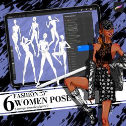 procreate stamp brush, body poses of female figure, set "fashion 3"