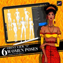procreate brushes, body poses of female figure, set front view 1