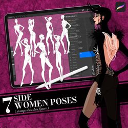 procreate stamp brush, body poses of female figure, set "side"
