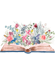 watercolor open book with florals tote bag