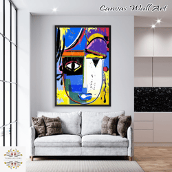 african mask oil paint abstract print - colorful african mask canvas wall art -african mask abstract wall art - framed c