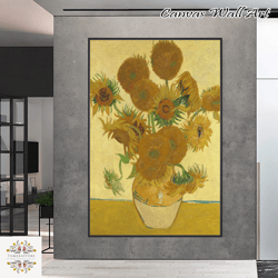 van gogh sunflowers wall art, van gogh art, huge canvas home decor, sunflowers canvas, vincent van gogh wall art, sunflo