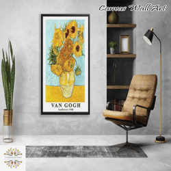 vincent van gogh sunflowers painting, van gogh exhibition , modern wall art for living room, aesthetic room decor, home