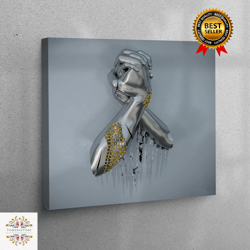 living room wall art, wall art canvas, canvas art, 3d metallic hand wall art, modern artwork, metallic hand art,