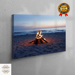 living room wall art, wall art canvas, 3d wall art, camp fire landscape wall decor, beach landscape canvas, landscape wa