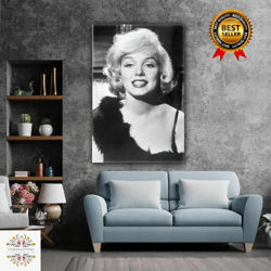 marilyn monroe black and white photography black dress roll up canvas, stretched canvas art, framed wall art painting