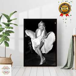 marilyn monroe flying skirt iconic famous movie actress print black & white retro vintage fashion photography canvas fra