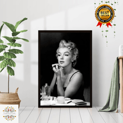 marilyn monroe makeup famous movie actress print black and white retro vintage classic fashion photography canvas framed