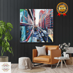 modern city canvas art, city view wall art, roll up canvas, stretched canvas art, framed wall art painting