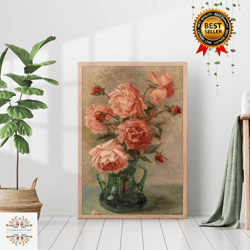 moody roses vintage flowers bouquet oil painting canvas print canvas frame wall art rustic still life country farmhouse