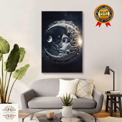 moon wall art, night canvas art, stars wall art, galaxy wall decor, roll up canvas, stretched canvas art, framed wall ar