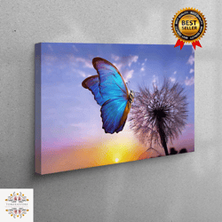 morpho butterfly wall art, dandelion canvas, canvas art, dandelion wall art, 3d canvas, butterfly canvas, living room ca