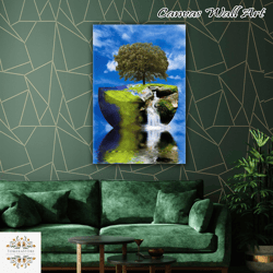 tree earth illustration waterfall landscape roll up canvas, stretched canvas art, framed wall art painting.jpg