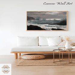 vintage stormy seascape coastal nautical printed painting wall art antique moody decor canvas framed ocean waves sea wat