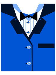 funny tuxedo -dinner jacket - blue - black bowtie - meat cleaver lapel graphic