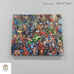 large canvas, 3d canvas, living room wall art, marvel heroes, colorful canvas print, game room canvas gift, kids canvas
