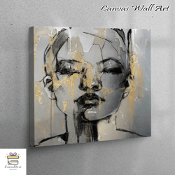 large canvas, wall decor, canvas, gold woman canvas canvas, modern portrait canvas decor, abstract portrait canvas canva