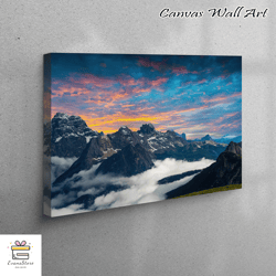 large wall art, canvas, large canvas, tre cime di lavaredo, sunset in the mountains canvas canvas, sunset landscape 3d c