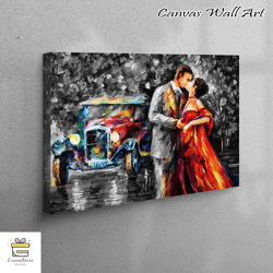 large wall art, wall art canvas, living room wall art, kissing couple painting, kissing couple wall decor, vintage car c