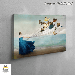 large wall art, wall art, canvas decor, woman with butterflies, abstract art canvas, woman with butterflies canvas print