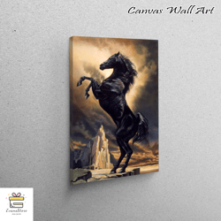 large wall art, wall art, canvas, black stallion, horse canvas canvas, animal canvas print, horse lover gift printed,