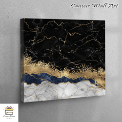 large wall art, wall art, large canvas, black and gold marble, abstract marble canvas print, gold marble printed, balck