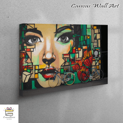 living room wall art, canvas art, 3d wall art, graffiti woman canvas art, graffiti art canvas, abstract woman canvas,