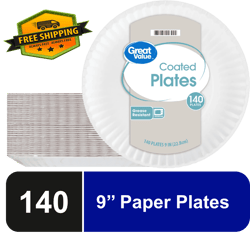 coated, microwave safe, disposable paper plates, 9 in, white, 140 count - n1130