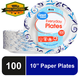 everyday strong, soak proof, microwave safe, disposable paper plates, 10 in, patterned, 100 count - n1099