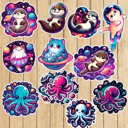 space animals stickers, svg stickers, instant download.