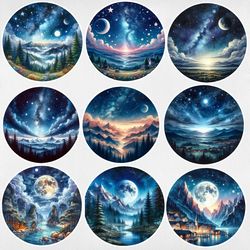 moon & clouds night sky vinyl sticker, square sticker decal for laptop, water bottle, , watercolor sticker, svg stickers