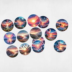 sunset digital stickers, sunset stickers, red sunset , good notes digital stickers, svg stickers