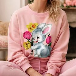 retro easter floral sweatshirt, vintage easter bunny shirt, preppy sweatshirt, cute cottagecore rabbit shirt, happy