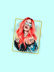 new look karol g with red hair illustration with bichota word graphic