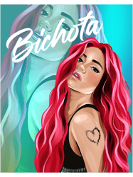 new look karol g with red hair illustration with bichota word