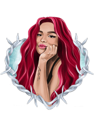 new look karol g with red hair in the wire heart