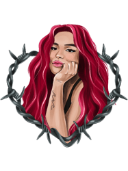 new look karol g with red hair in the wire heart with bichota word (2)