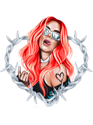 new look karol g with red hair in the wire heart with bichota word classic (2)