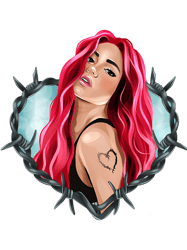 new look karol g with red hair in the wire heart with bichota word(2)