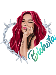 new look karol g with red hair in the wire heart with bichota word(3)