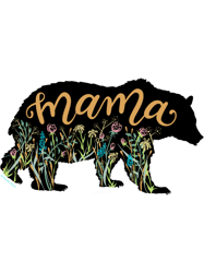 mama bear with wildflowers hand lettered illustration