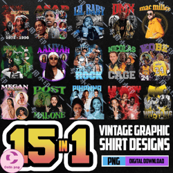 15 pack vintage graphic rap tees png, digital download, shirt designs 16