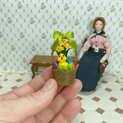 easter basket for dollhouse. easter miniature. 1:12.