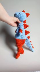 crochet lovey dino, plush dino, childrens gifts, cute dino stuff, dino stuf, dino sleeping toy, baby cuddle blanket toy