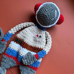 crochet astronaut lovey - soft cuddle blanket toy for baby