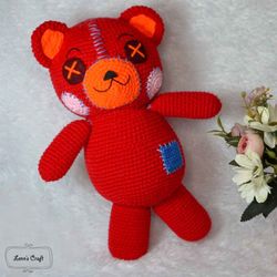 red teddy bear amigurumi crochet doll cuddly toy for gift - baby crochet gift-new baby gift-personalized stuffed