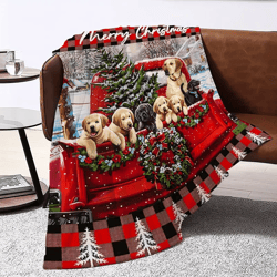 christmas throw blanket, christmas car, dog printed flannel blanket, square blanket soft and comfortable