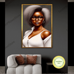 african american woman art canvas print, fashion girl artwork, ethnic wall decor, afro american art, framed canvas ready