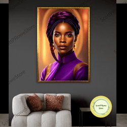 african woman art, artwork, canvas print, afro american woman painting, wall decor, framed canvas ready to hang